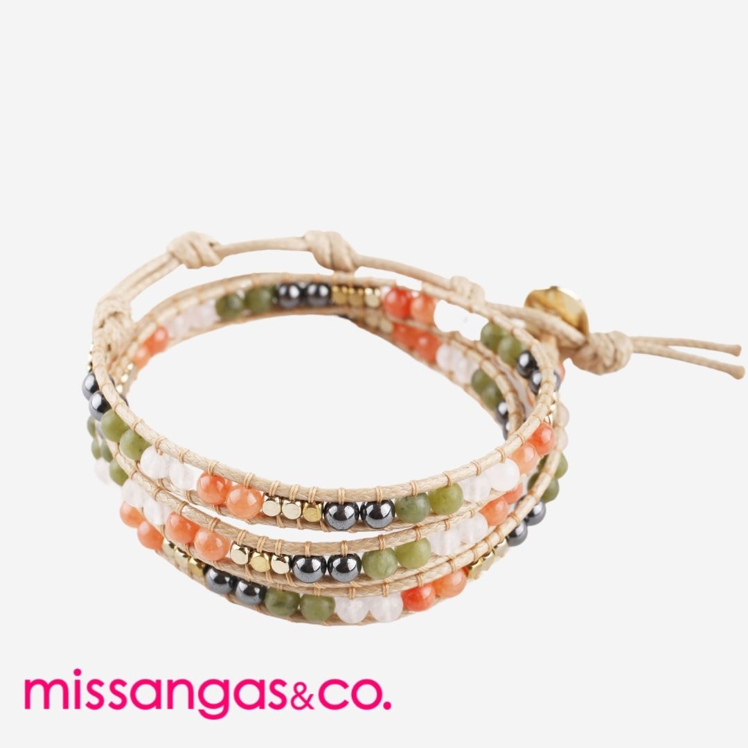 Bracelet Natural Stones with metal beads 3 rounds