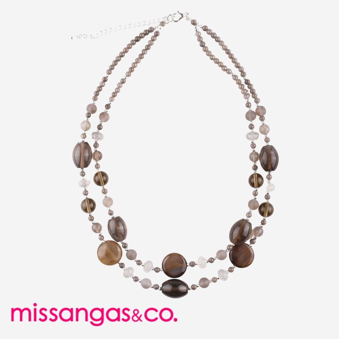 Necklace 2 Turns Natural Stones Collections Grey